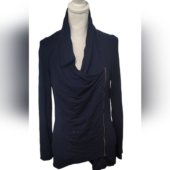 Market & Spruce | Alan French Terry Asymmetrical Zip Cardigan | Blue Size: M - Picture 5 of 6